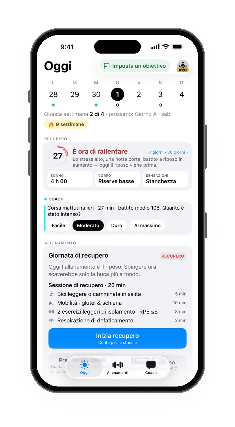 La schermata Oggi in una mattina difficile: il piano adattato, ogni modifica con il suo motivo
