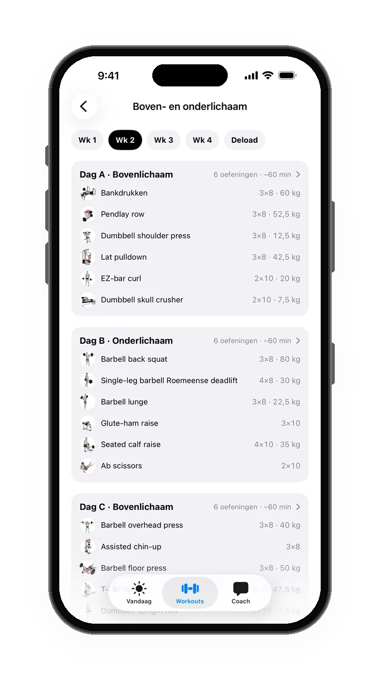 Je programma staat klaar: weken, dagen en startgewichten
