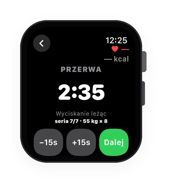 Ten sam trening na Apple Watch, przerwa między seriami